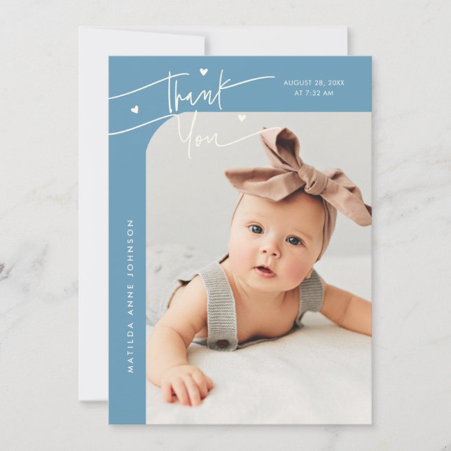 Faire-part de naissance avec photo en denim bleu e (Devant)