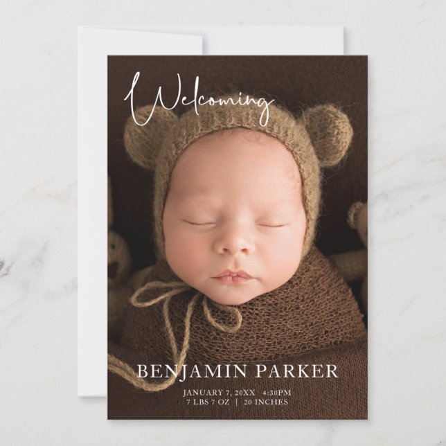 Faire-part de naissance avec photo et écriture neu (Devant)