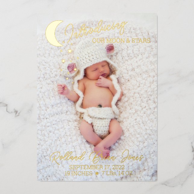 Faire-part de naissance avec photo et feuille d'or (Recto)