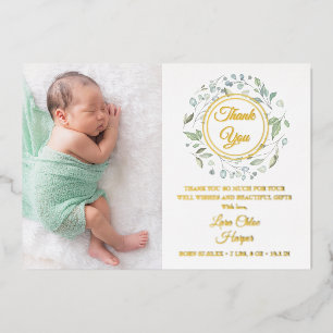 Faire-part de naissance avec photo et feuille d'or