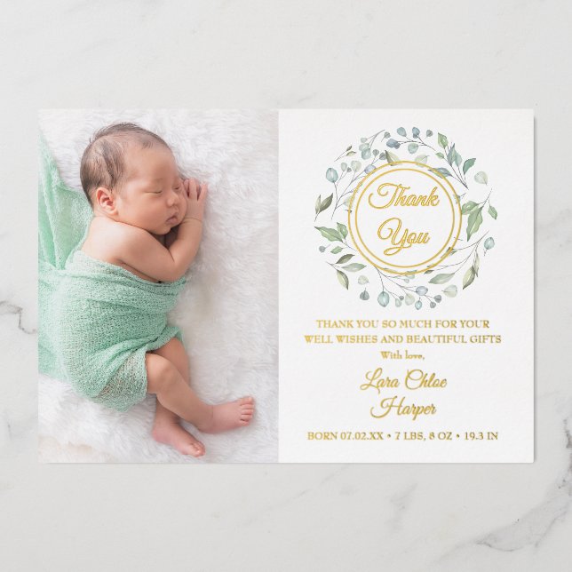 Faire-part de naissance avec photo et feuille d'or (Recto)