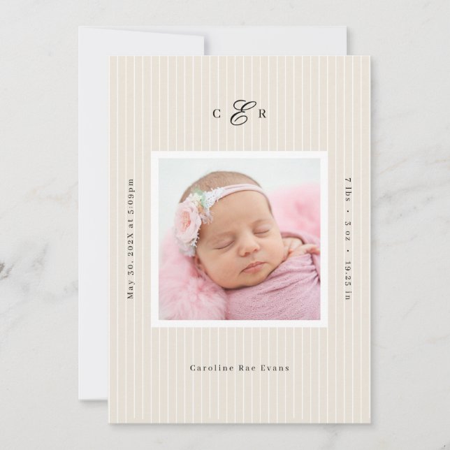 Faire-part de naissance avec photo et monogramme m (Devant)