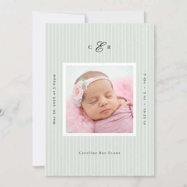 Faire-part de naissance avec photo et monogramme m (Devant)