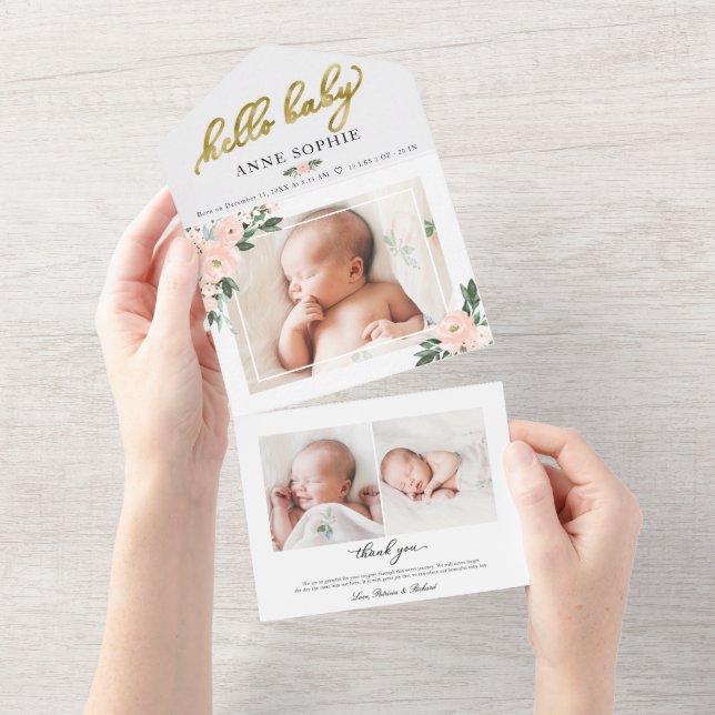 Faire-part de naissance avec photo florale et cart (Déchirure)