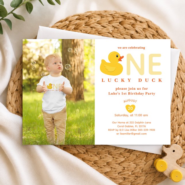 Faire-part de naissance avec photo pour le premier (One Lucky Duck Photo Invite)