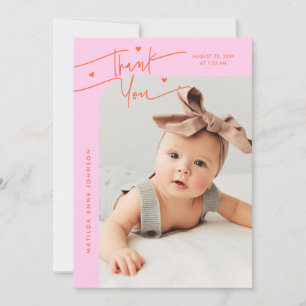 Faire-part de naissance avec photo rose orange et