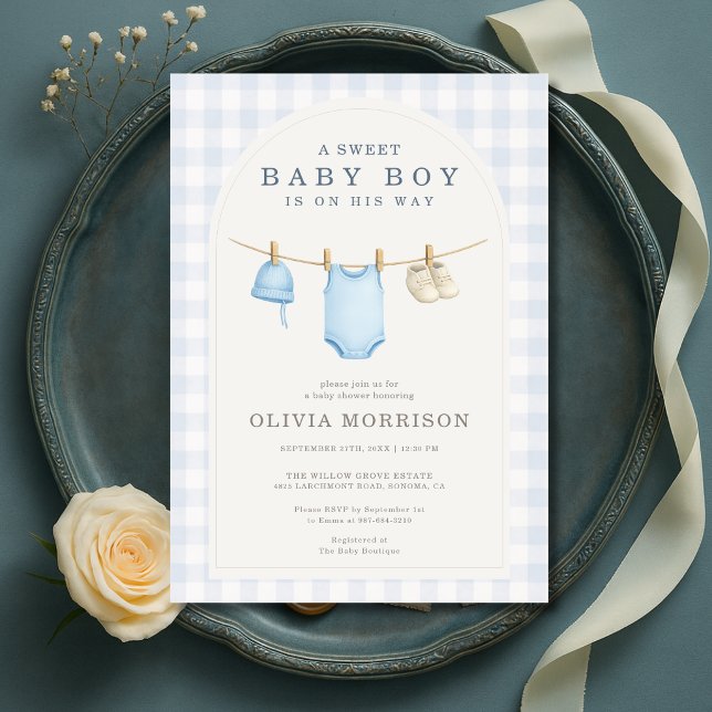 Faire-part de naissance Baby Boy Blue Clothesline  (Créateur téléchargé)