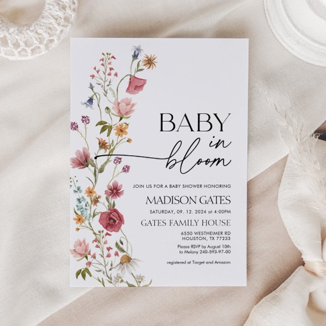Faire-part de naissance Baby in Bloom (baby in bloom baby shower invitation with colorful florals)