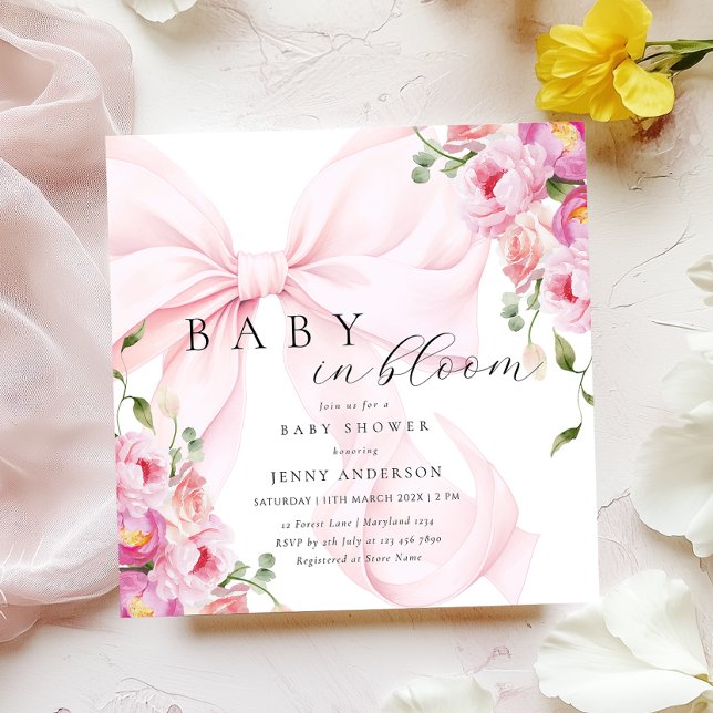 Faire-part de naissance Baby In Bloom Ruban Rose (Créateur téléchargé)