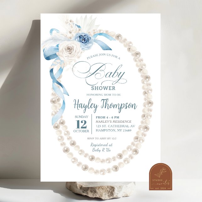 Faire-part de naissance Baby Shower Bohème Bleu Pe (Créateur téléchargé)