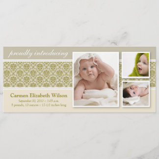 Faire-part de naissance baroque 3 photos (taupe)
