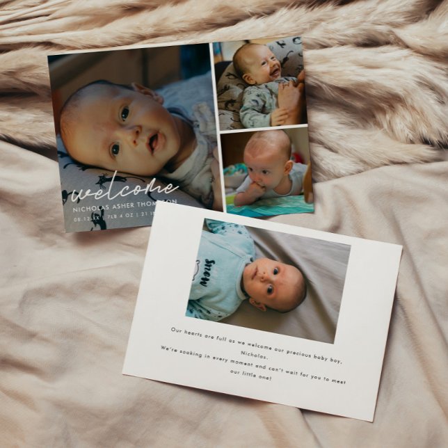 Faire-part de naissance bébé 4 photos "Bienvenue"  (Créateur téléchargé)