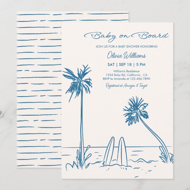 Faire-Part de Naissance Bébé à Bord Palmiers de Pl (Devant / Derrière)