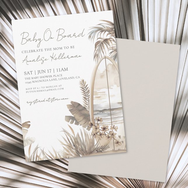 Faire-part de Naissance Bébé à Bord Plage Bébé Sho (Watercolor Baby On Board Beach Baby Shower Invitation)