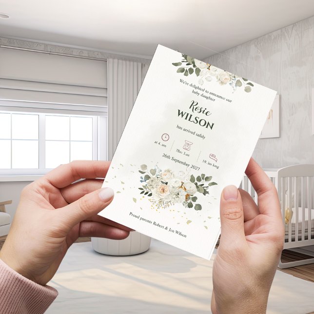 Faire-part de naissance Bébé aux Roses Blanches (Créateur téléchargé)