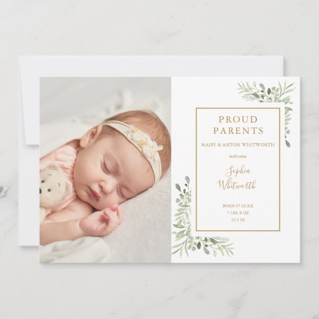 Faire-Part de Naissance Bébé avec Feuillage (Devant)