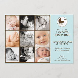 Faire-part de naissance bébé bleu collage photo 5x