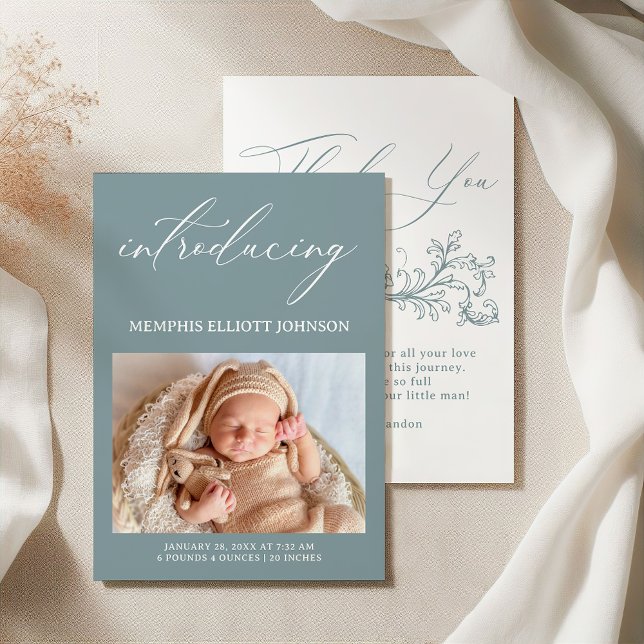 Faire-part de naissance bébé bleu floral intempore (Créateur téléchargé)