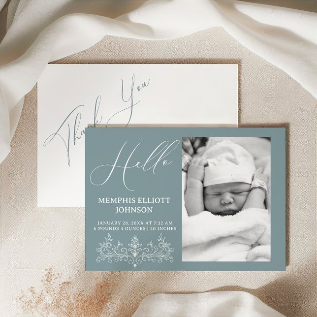 Faire-part de naissance bébé bleu floral intempore (Créateur téléchargé)