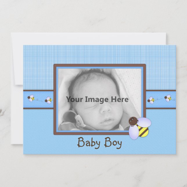 Faire-part de naissance bébé Brown et bleu (Devant)