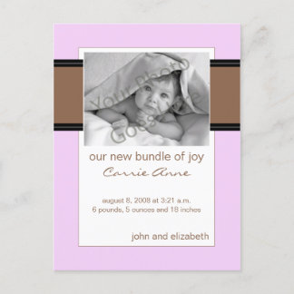Faire-part de naissance Bébé Chocolat Brun et Rose