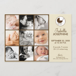 Faire-part de naissance bébé Collage photo 5x7 tau