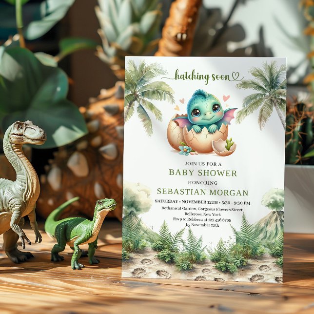 Faire-Part de Naissance Bébé Dinosaure à Naître Bi (Whimsical Hatching Soon Baby Shower Invitation)