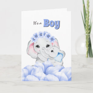Faire-part de naissance bébé éléphant bleu