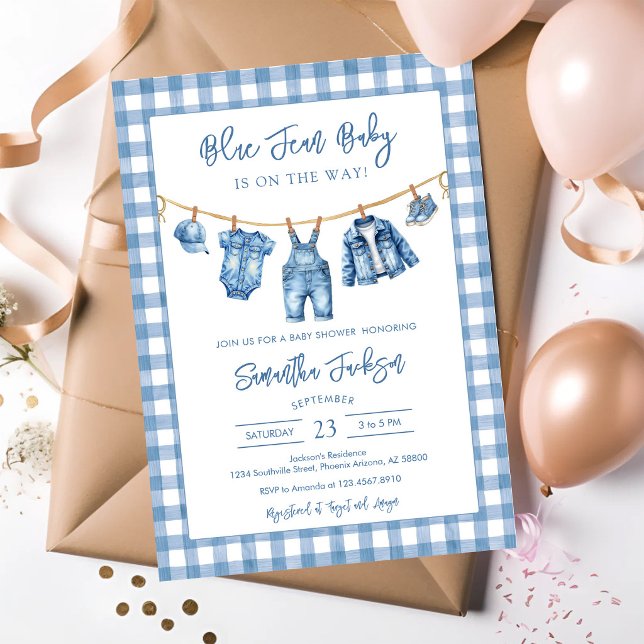 Faire-part de naissance bébé en denim de jean bleu (Créateur téléchargé)