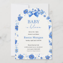 Faire-Part de Naissance Bébé en Fleur Bleu Floral