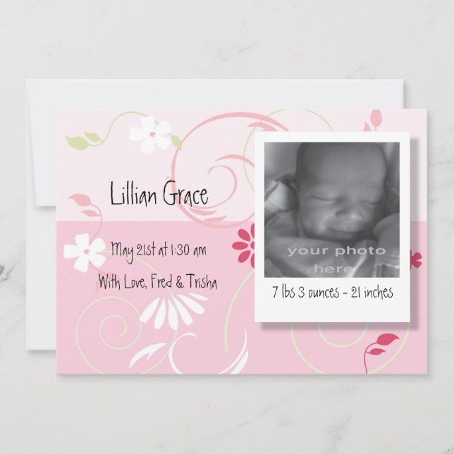 Faire-part de naissance Bébé Fille (Devant)