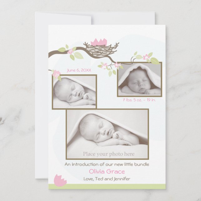 Faire-part de naissance - Bébé fille (Devant)
