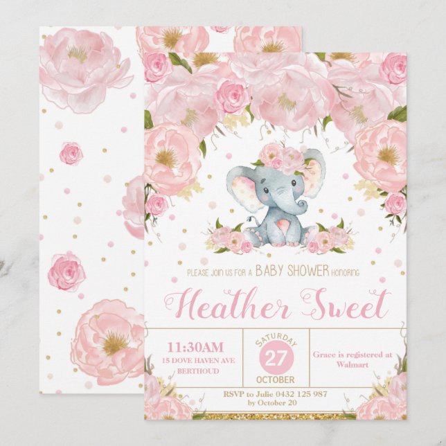 Faire-part de naissance bébé fille à motif floral  (Devant / Derrière)