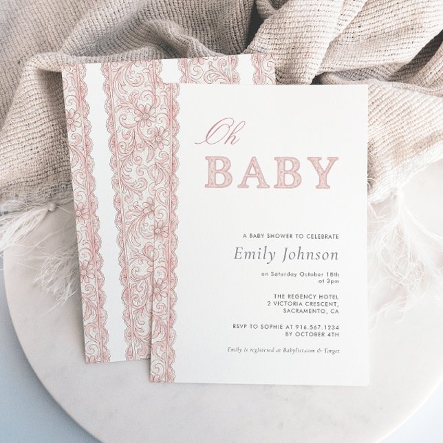 Faire-part de naissance Bébé Fille au dentelle ros (Créateur téléchargé)
