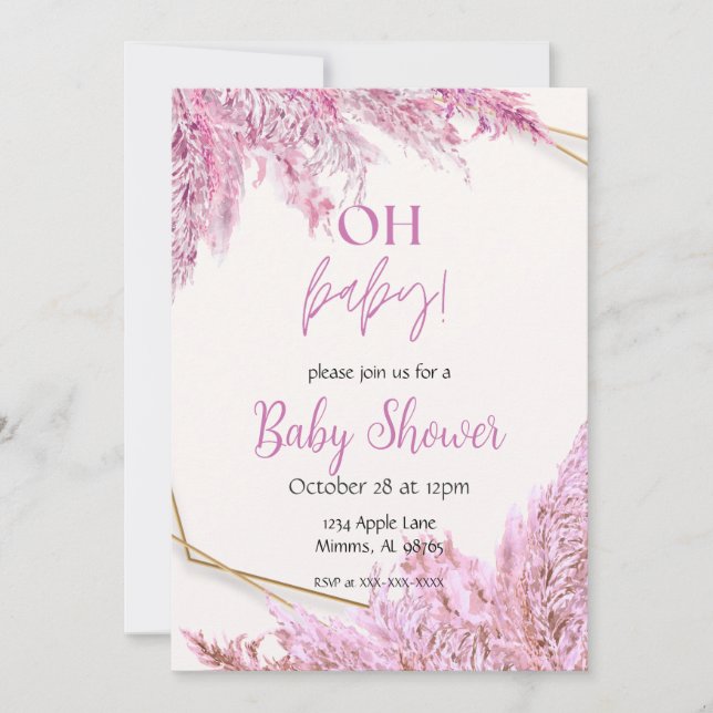 Faire-part de naissance bébé fille Bohème Rose Cla (Devant)
