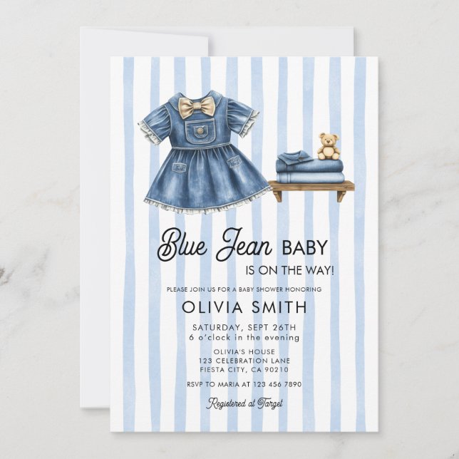 Faire-part de naissance bébé fille en jean bleu (Devant)