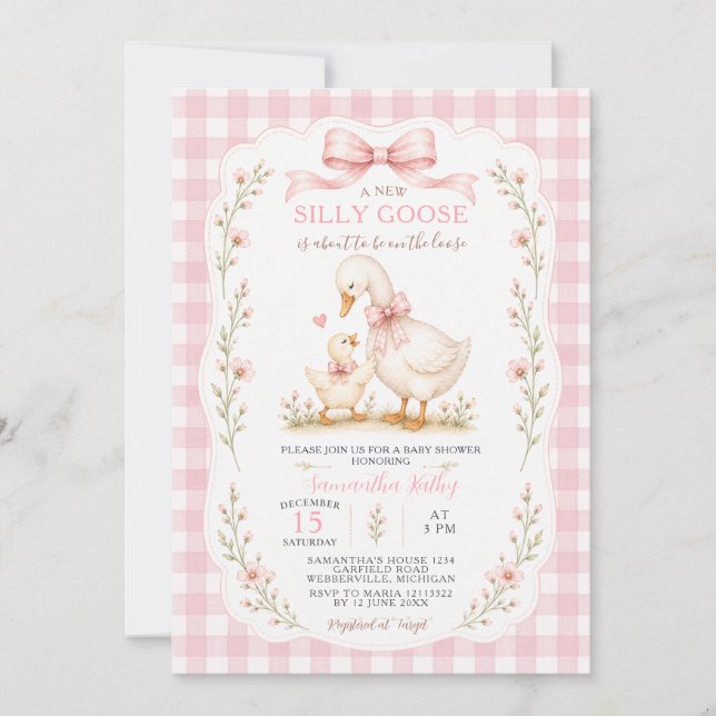 Faire-part de naissance Bébé Fille Oie Folle (Devant)