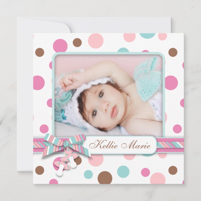 Faire-part de naissance Bébé fille pois (Devant)