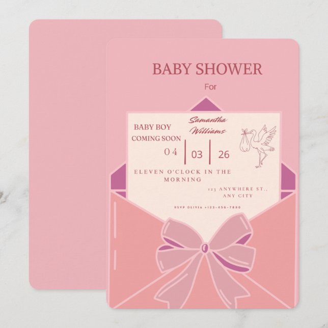 Faire-part de Naissance Bébé Fille Rose Mignon - M (Devant / Derrière)