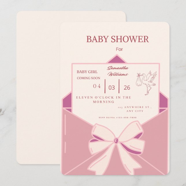 Faire-part de Naissance Bébé Fille Rose Mignon - P (Devant / Derrière)