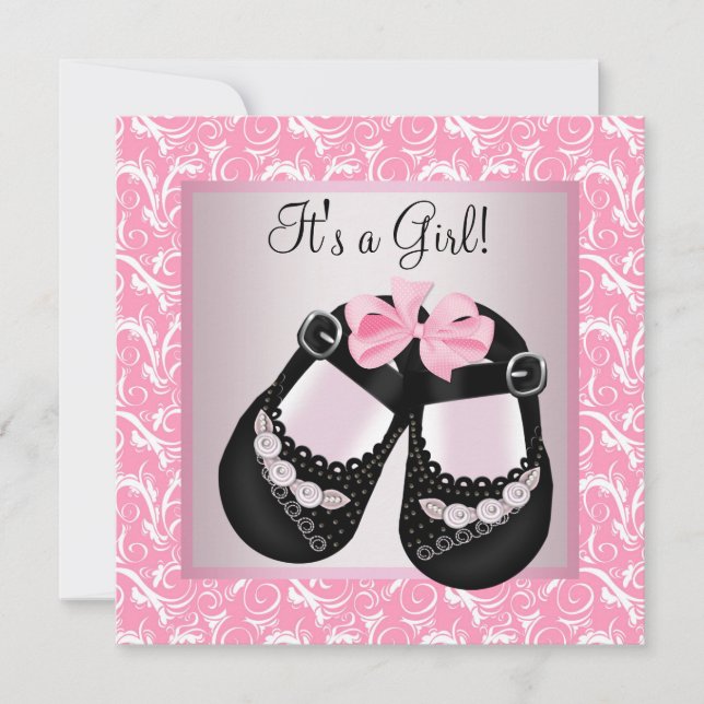 Faire-part de naissance Bébé fille Rose noir chaus (Devant)