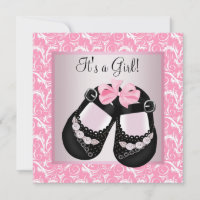 Faire-part de naissance Bébé fille Rose noir chaus