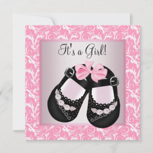 Faire-part de naissance Bébé fille Rose noir chaus