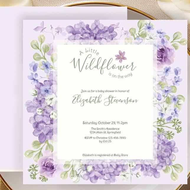 Faire-part de naissance Bébé Fleur Sauvage Mauve (Créateur téléchargé)