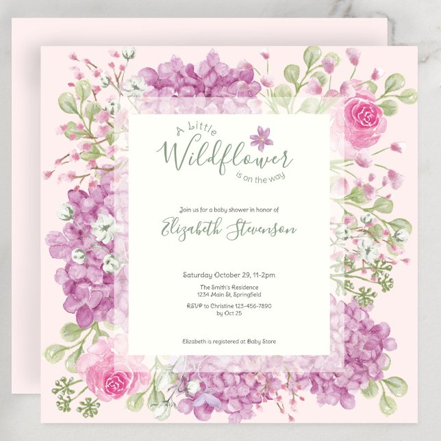 Faire-part de naissance Bébé Fleur Sauvage Rose (Créateur téléchargé)
