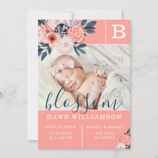 Faire-part de naissance bébé | Fleurs d'aquarelle  (Devant)