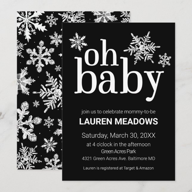 Faire-part de naissance Bébé Flocon de neige d'hiv (Devant / Derrière)