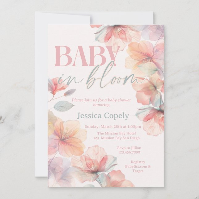 Faire-part de naissance bébé floral (Devant)