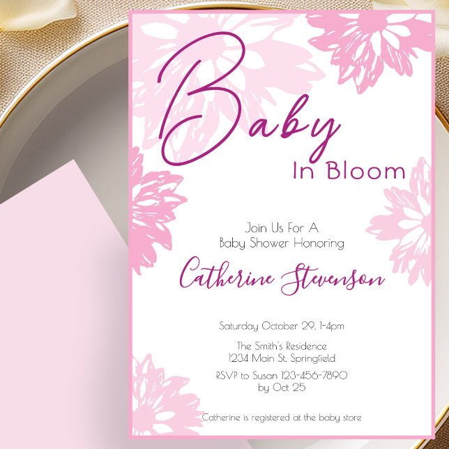 Faire-part de naissance bébé floral rose pour Baby (Créateur téléchargé)