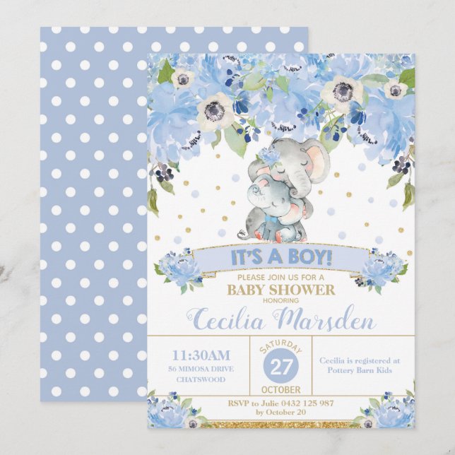 Faire-part de naissance bébé garçon à motif floral (Devant / Derrière)